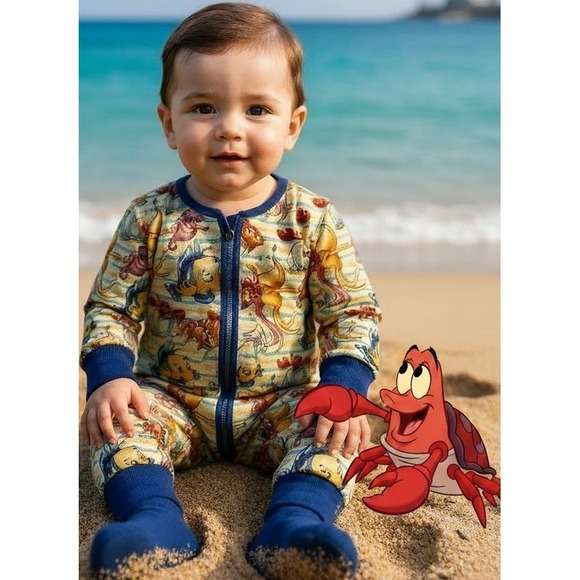 &me Bamboo Other - Little Mermaid Disney And Me Bamboo Zipper Pajamas 3-6 Months Under The Sea